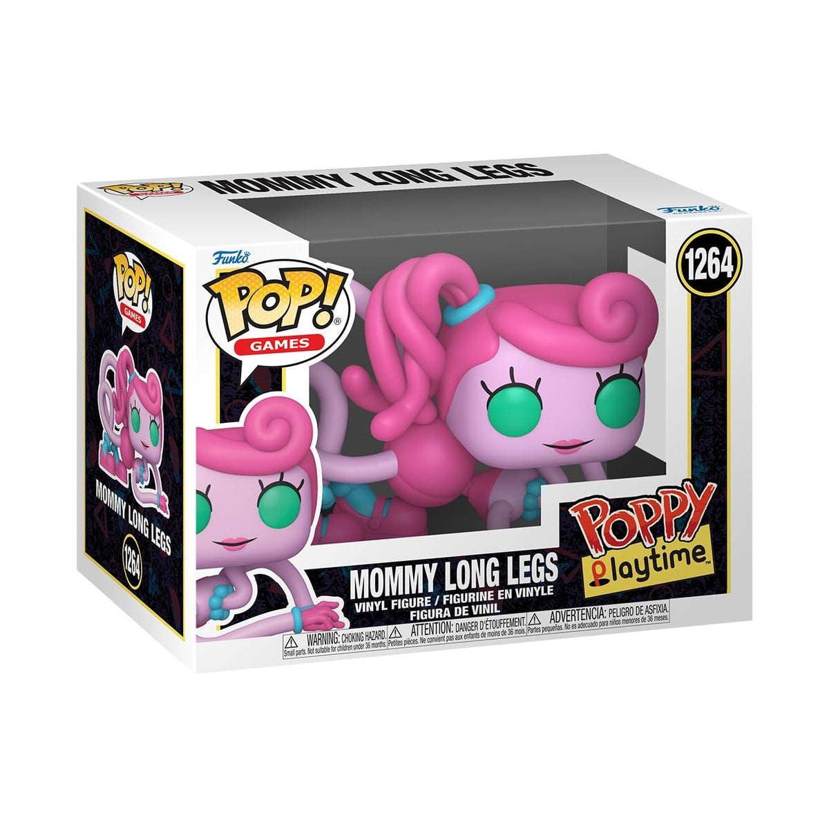 Authentic Funko Pop! vinyl figure of Mommy Long Legs from Poppy Playtime, featuring vibrant pink hair and a playful design.