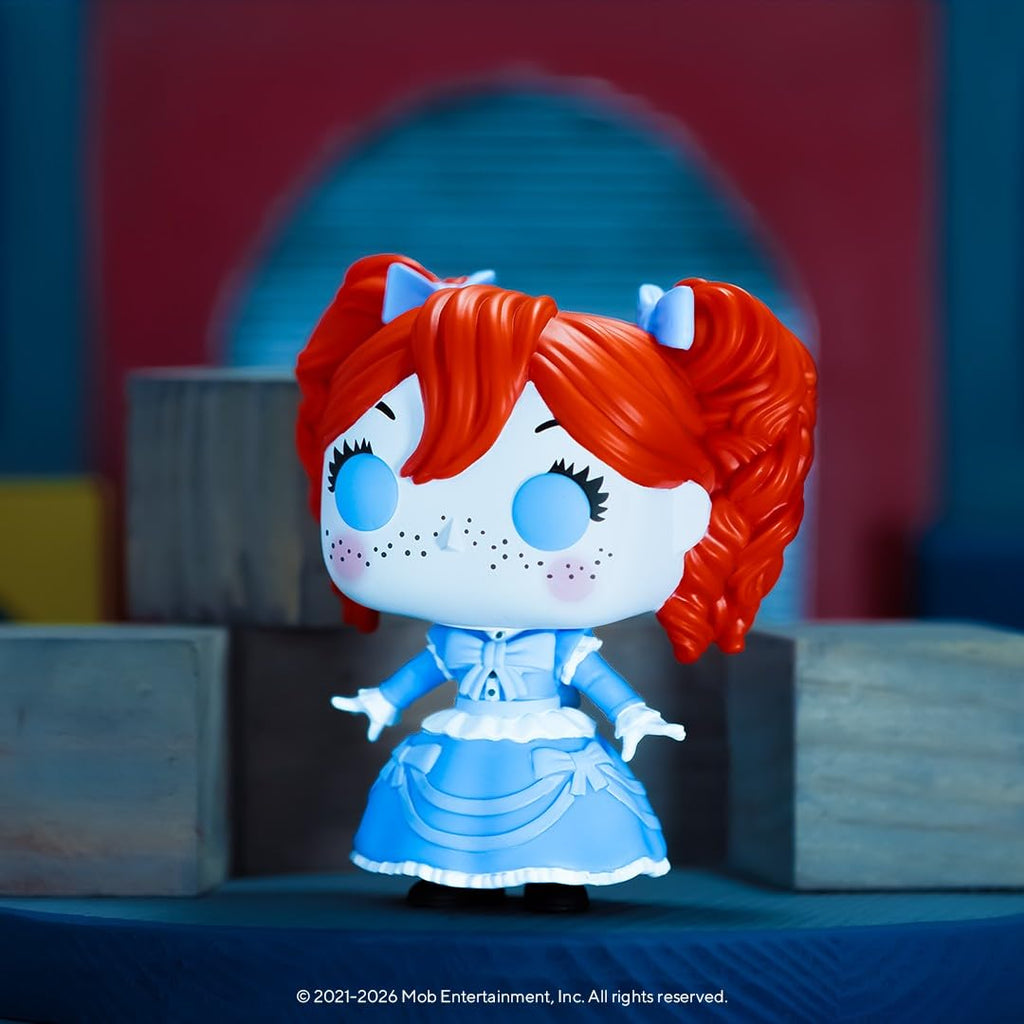Premium imported Funko Pop! figure of Poppy from Poppy Playtime, featuring red hair and blue dress.