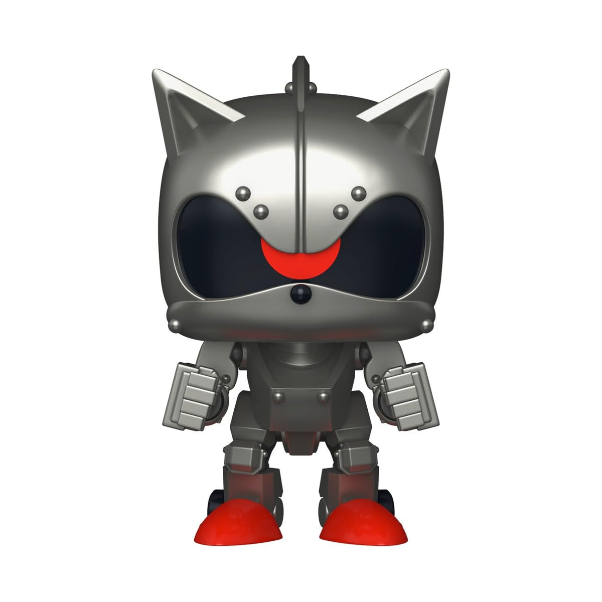 Collectible Funko POP! figure of Sonic the Hedgehog, featuring a metallic look and vibrant red accents. Verified by CuratCart.