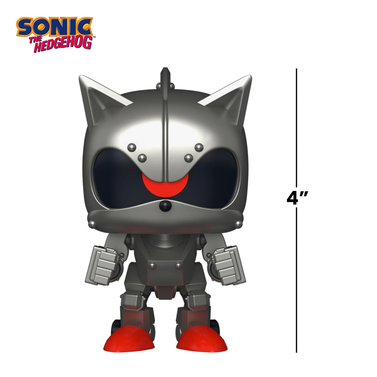 Premium imported Funko POP! toy featuring Sonic the Hedgehog in shiny silver with bright red shoes. Stands 4 inches tall.
