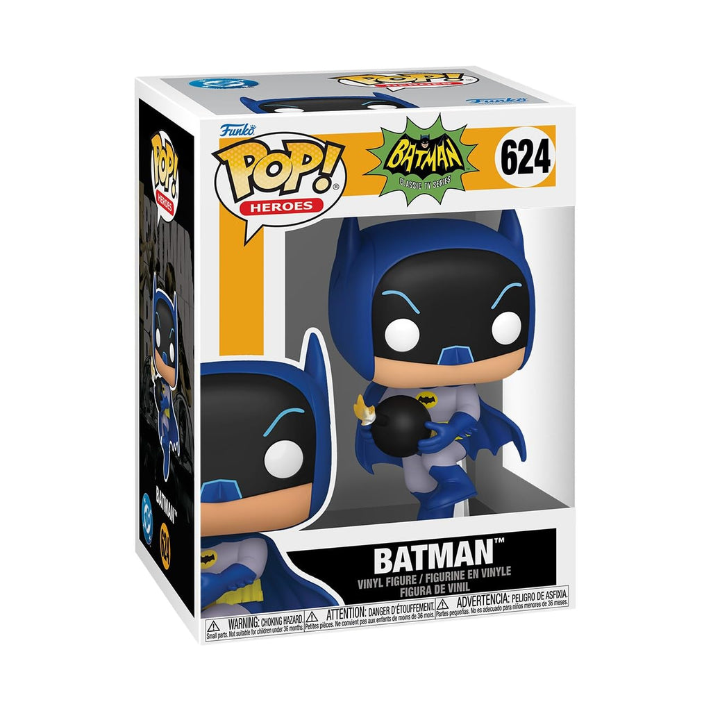 Authentic Funko POP! Heroes Batman '66 figure, featuring Batman in his classic blue suit, complete with cape and cowl.