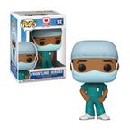 Authentic Funko POP! Heroes figure of a frontline worker, dressed in surgical scrubs and mask, honoring healthcare heroes.