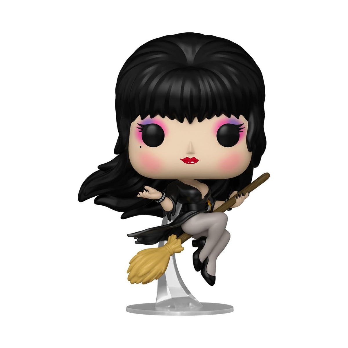 Collectible Funko POP! Icons figure of Elvira, complete with broomstick. Verified by CuratCart for authenticity.