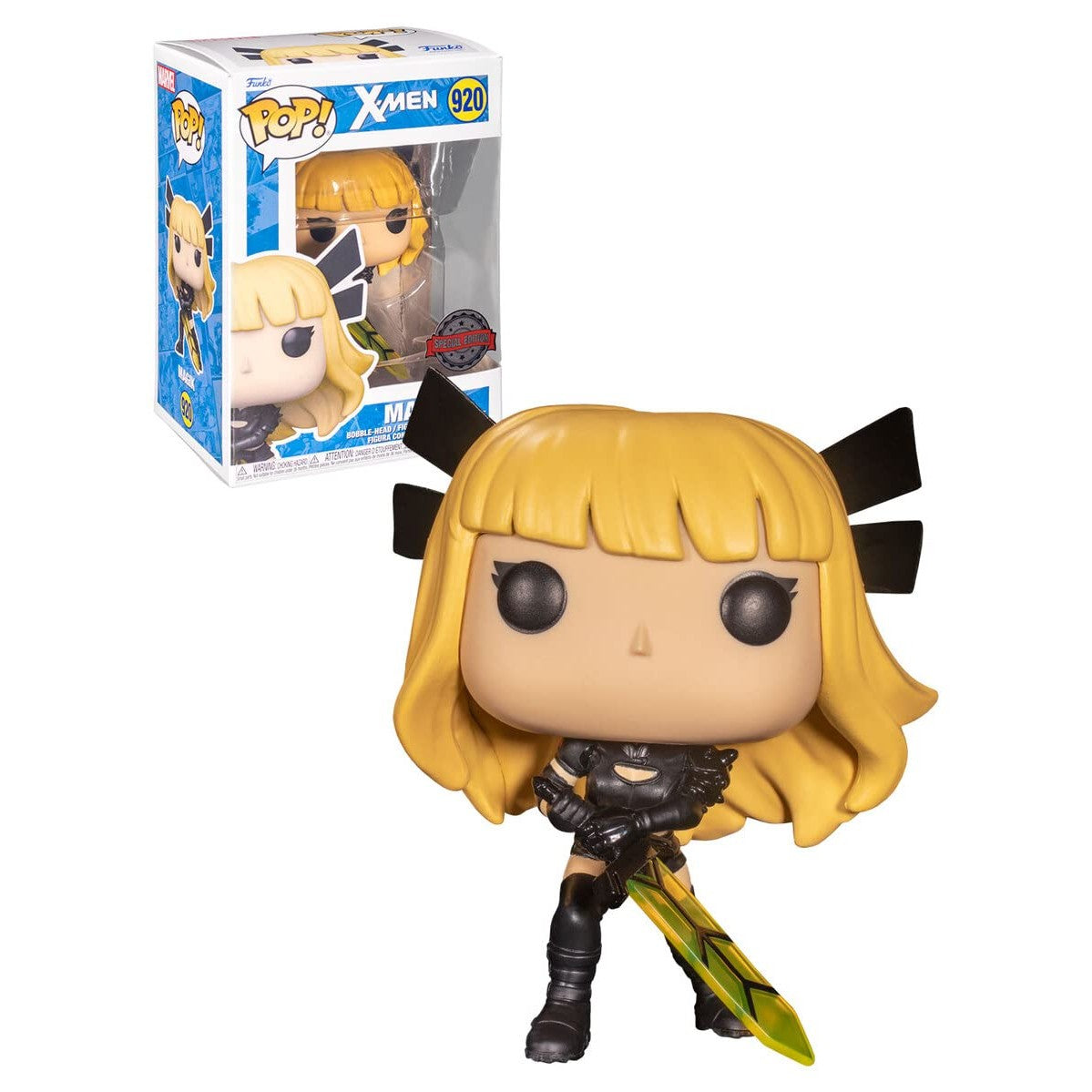 Premium imported Funko POP! figure of Marvel's X-Men character Magik, featuring her distinctive yellow hair and sword.