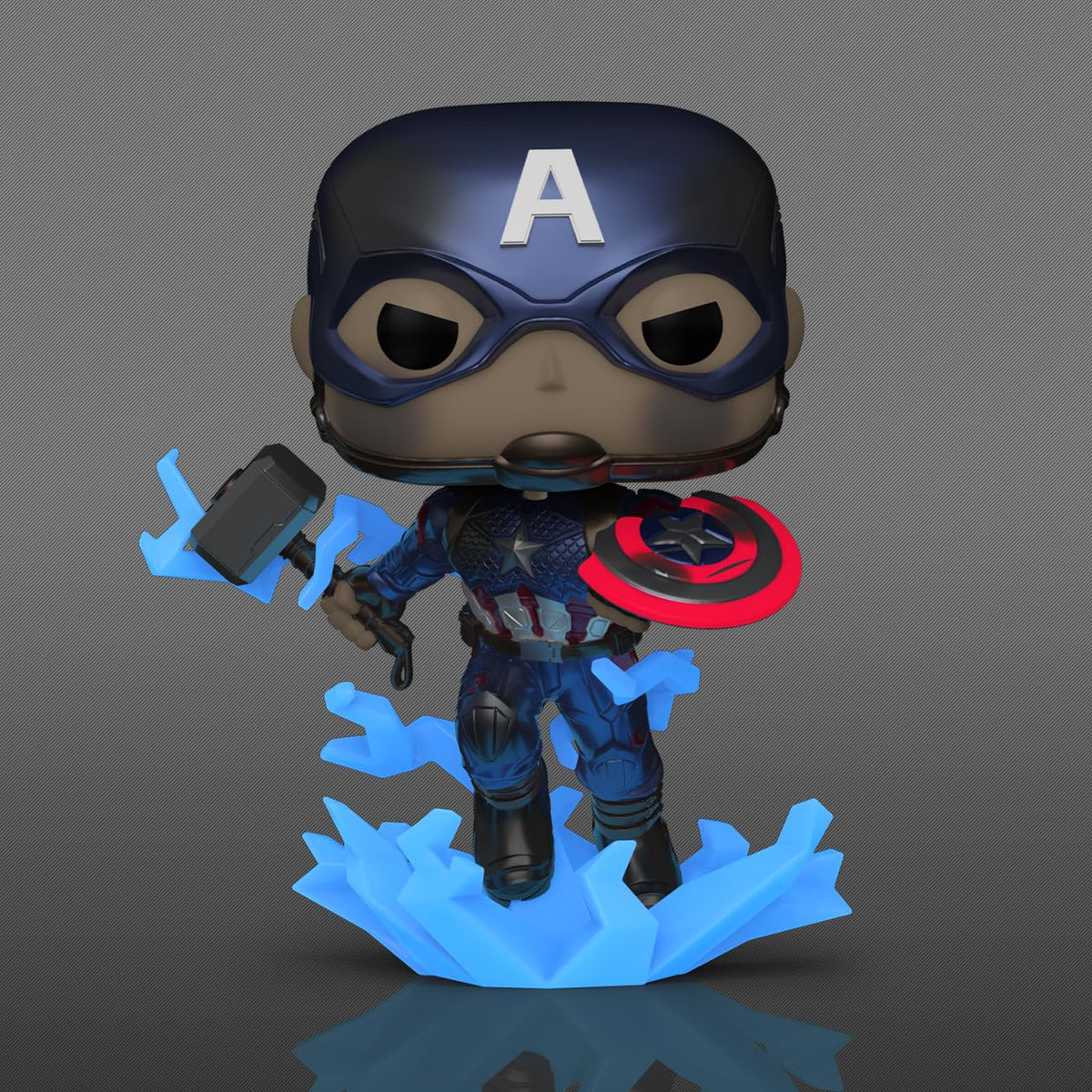 Funko POP! figure of Captain America, featuring his shield and Thor's hammer, available for online order in India.