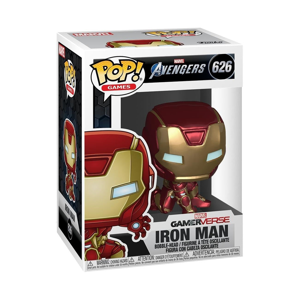 100% authentic Funko POP! Iron Man, from Marvel Avengers Game, featuring a bobblehead design and vibrant colors.