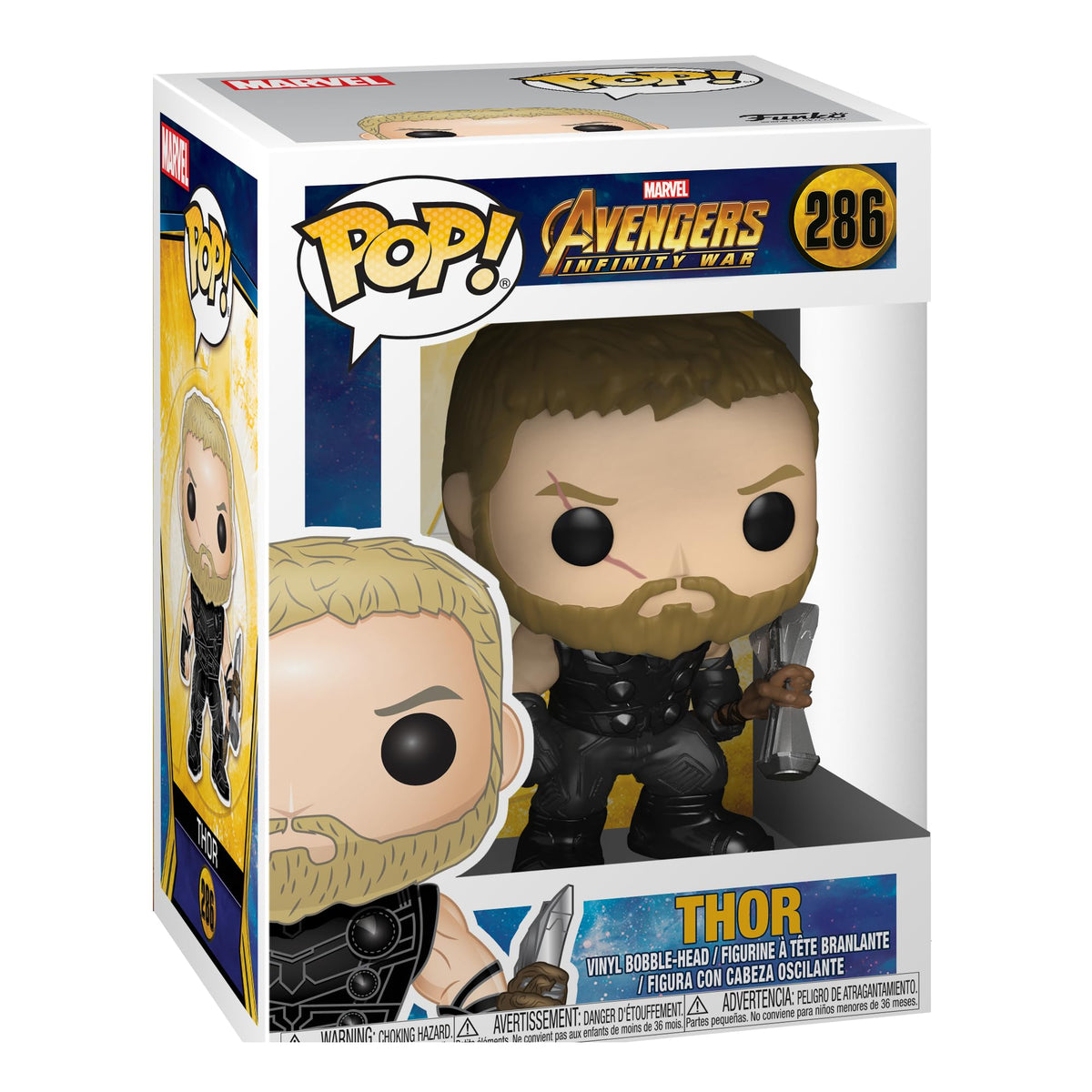 Authentic Funko POP! Marvel figure of Thor from Avengers Infinity War, featuring detailed design and bobblehead.