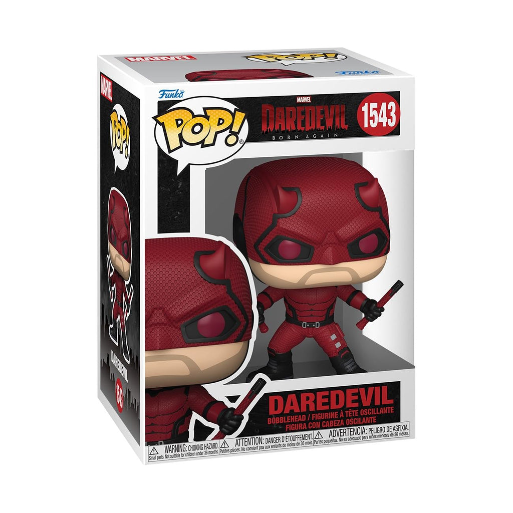 100% Genuine Funko POP! Marvel Daredevil Born Again figure in box, featuring detailed design and vibrant colors.