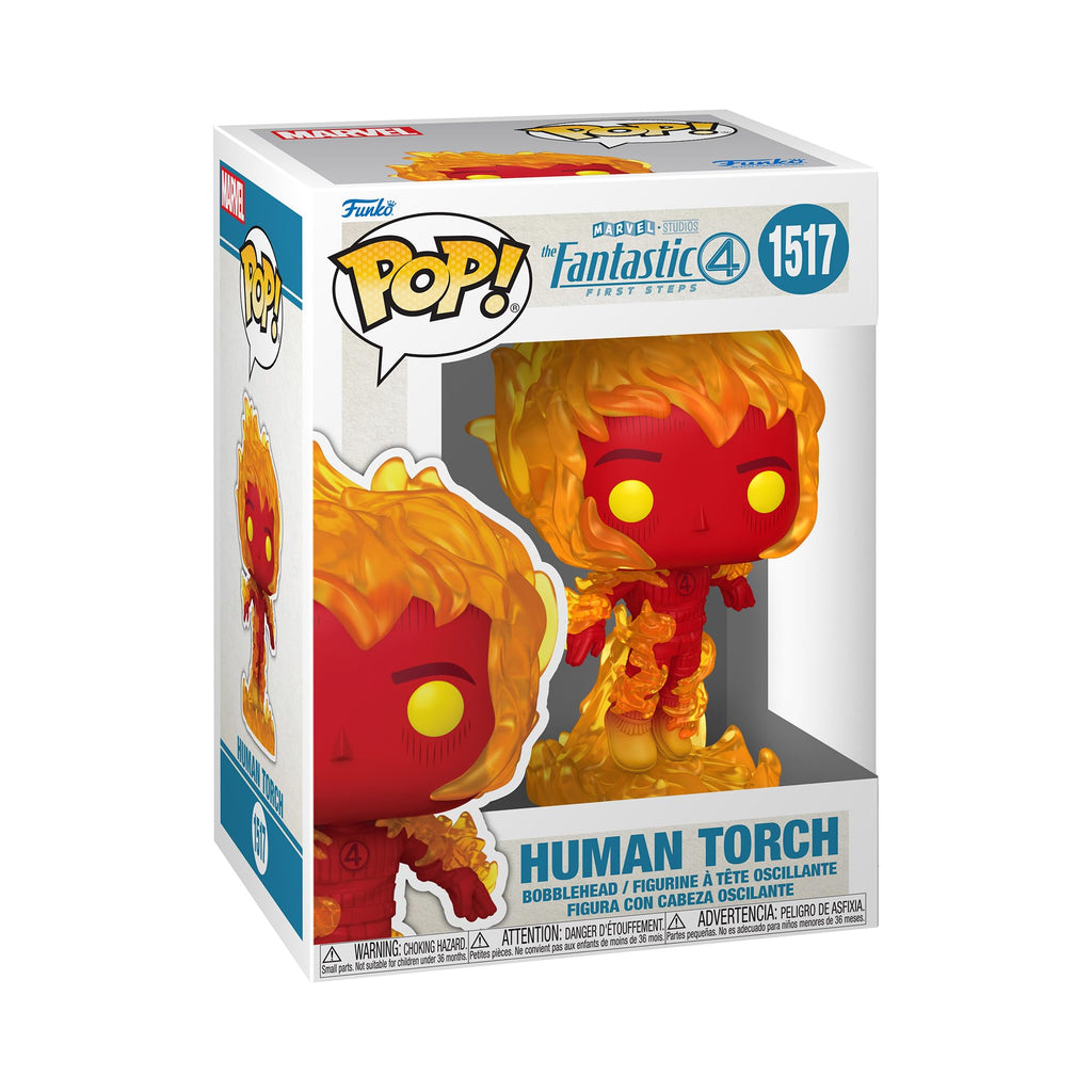 Authentic Funko POP! Marvel Human Torch figure from the Fantastic Four series, detailed with fiery design.