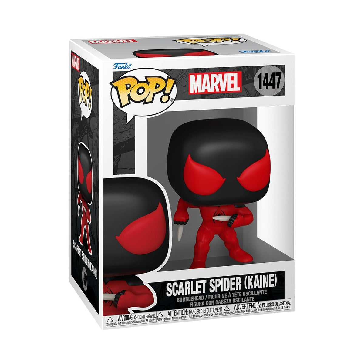 100% genuine Funko POP! Marvel Kaine Parker figure. Features bold red and black design in window box packaging.
