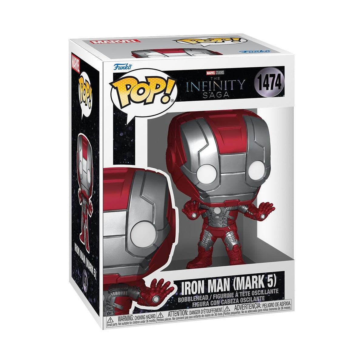 100% genuine Funko POP! Iron Man Mark 5 figure from Marvel's MCU Archives, showcasing detailed design and vibrant colors.