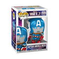 100% authentic Funko Pop! figure of Captain America Mech from Marvel's What If, detailed with vibrant colors and iconic design.