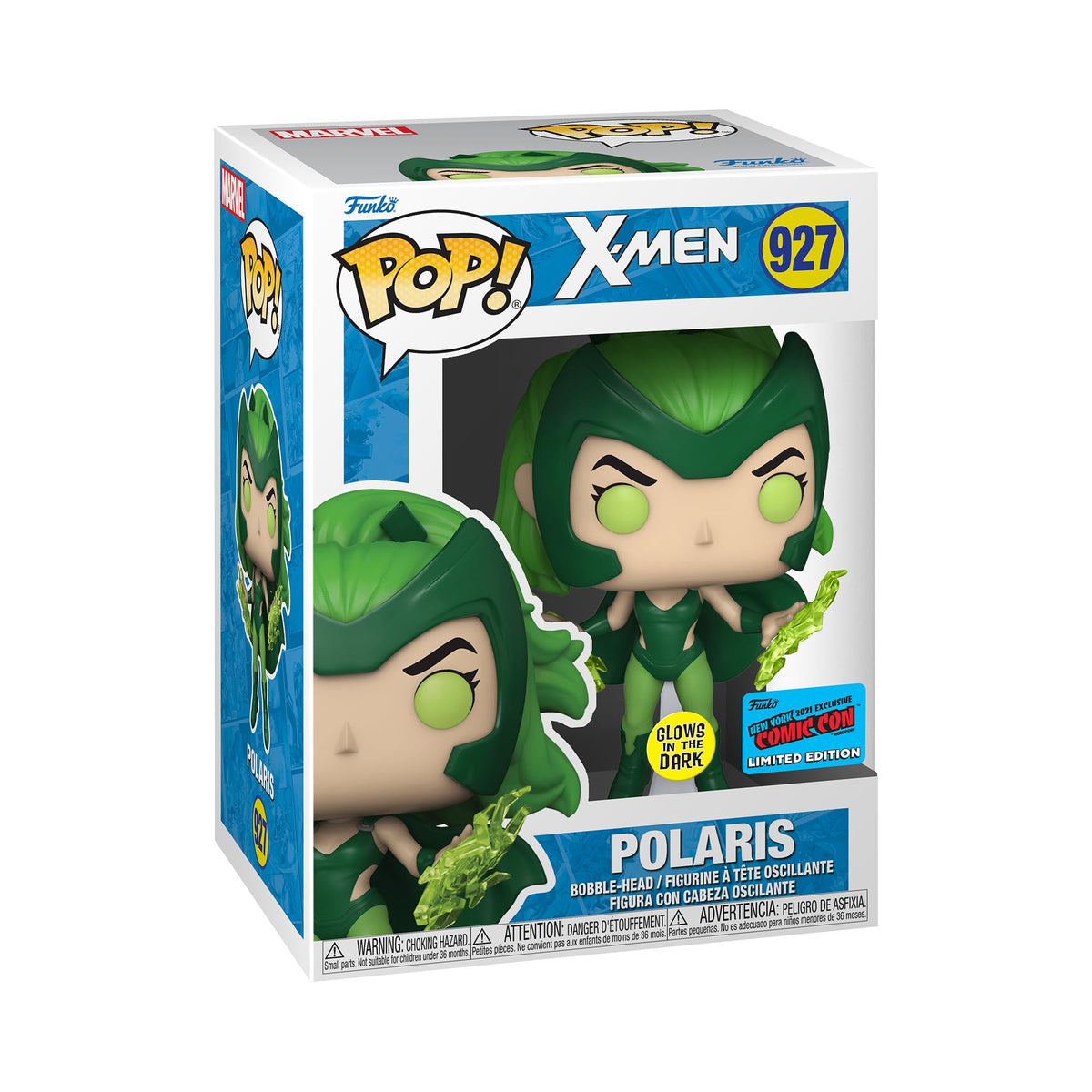 100% Authentic Funko POP! Marvel X-Men Polaris figure, features glow-in-the-dark detailing, ideal for collectors.