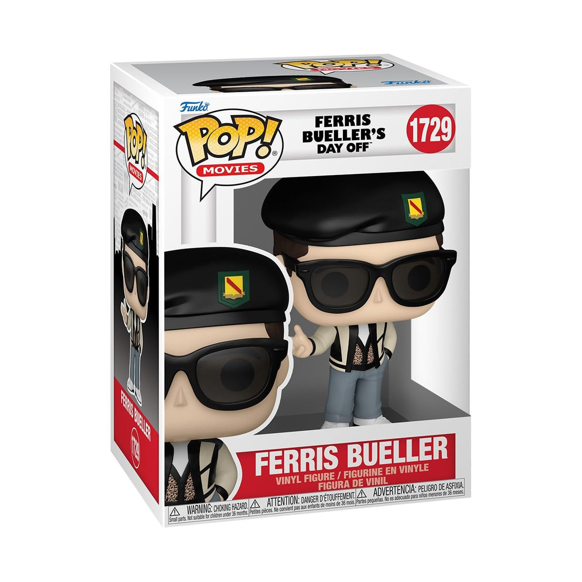 Authentic Funko POP! figure of Ferris Bueller from Ferris Bueller's Day Off, featuring sunglasses and signature outfit.