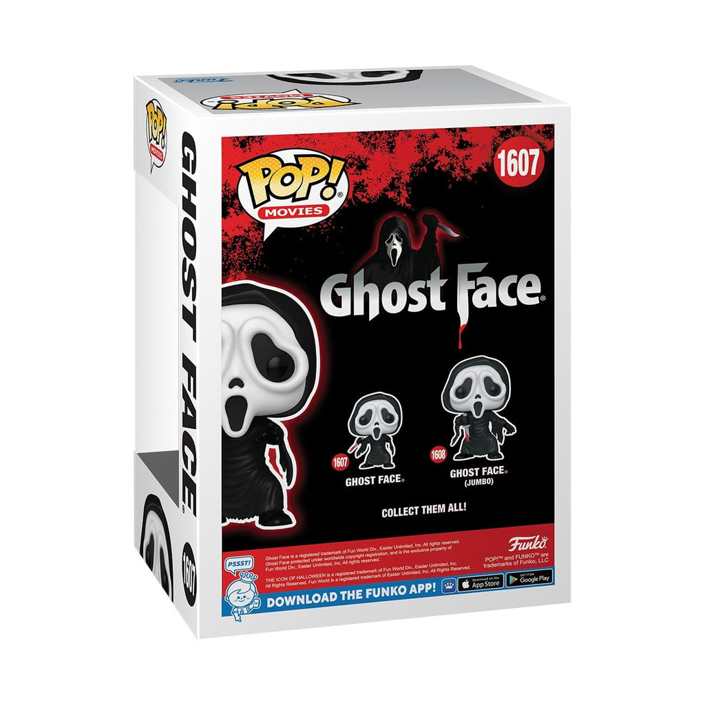 The Ghostface Funko POP! from Movies series features a detailed design and includes two figures. Verified by CuratCart.
