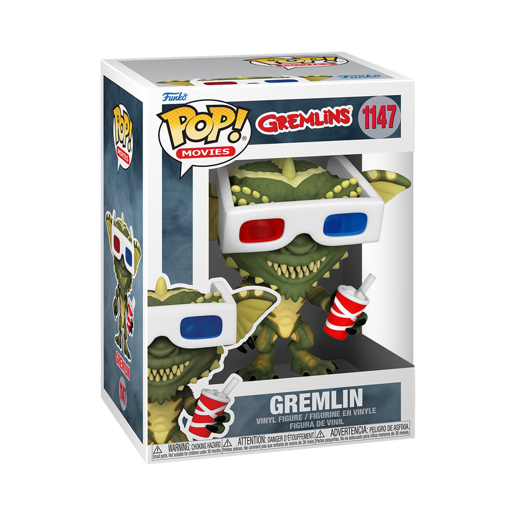 Authentic Funko POP! Movies Gremlin figure wearing 3D glasses, holding popcorn and soda. Perfect for collectors!