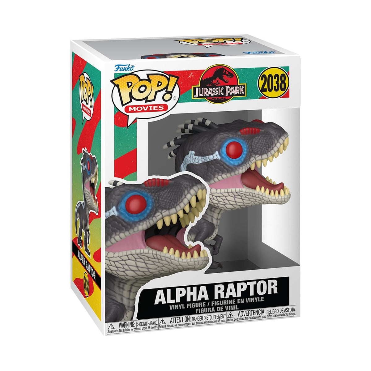 100% Genuine Funko POP! Movies Alpha Raptor from Jurassic Park. Collectible vinyl figure with detailed design.