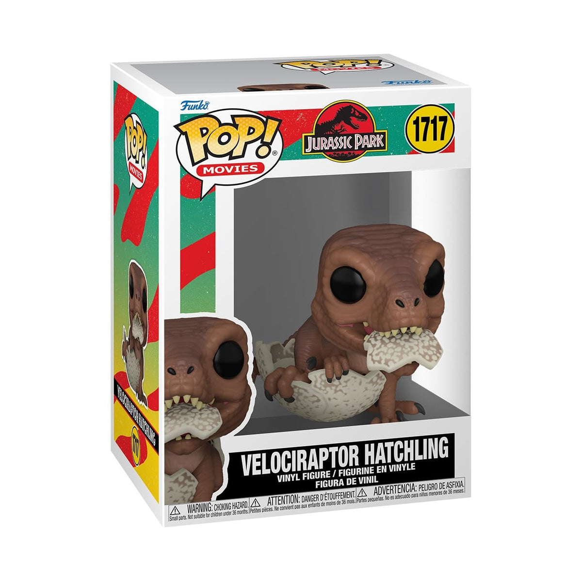Explore the authentic Funko POP! Velociraptor Hatchling from Jurassic Park, featuring vibrant details and iconic design.