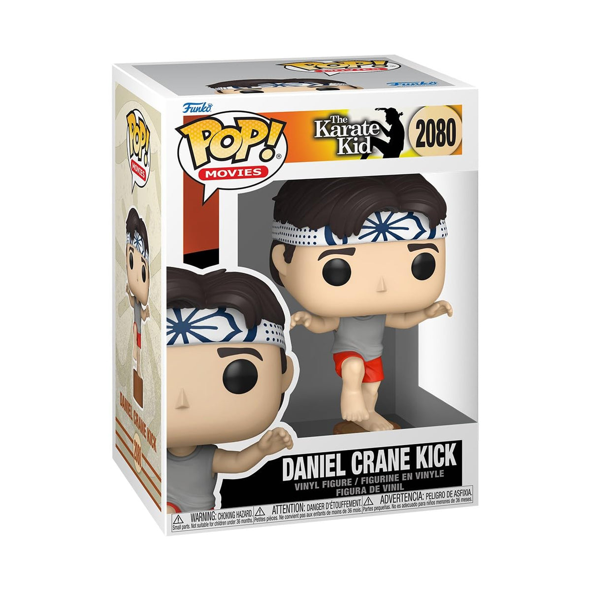 100% Genuine Funko Pop! figure of Daniel C from The Karate Kid, featuring his iconic crane kick pose. Authentic collectible.