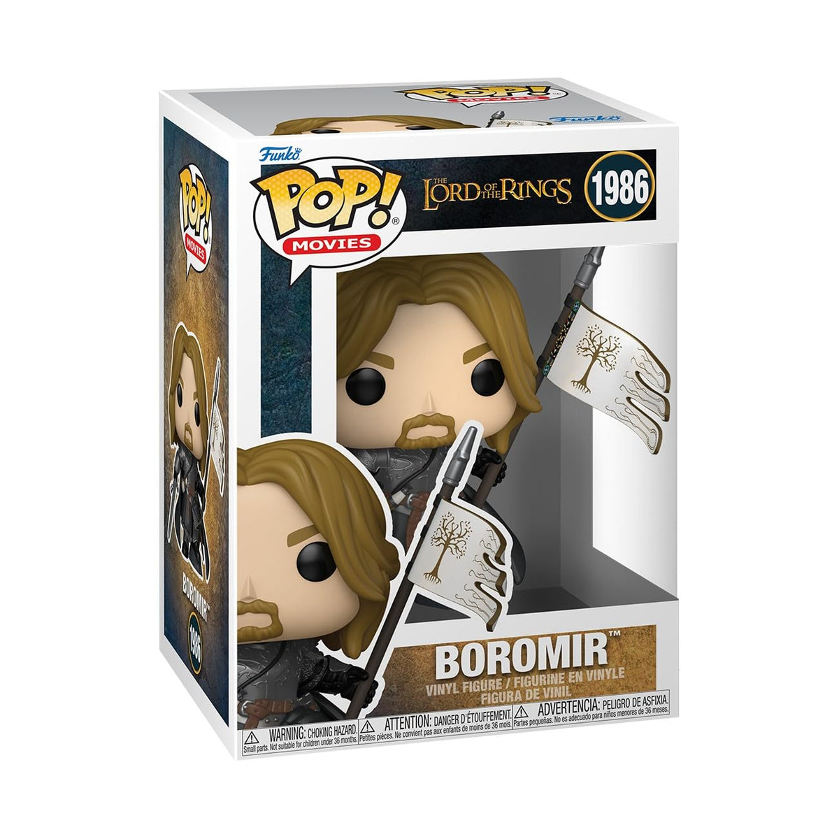 100% Genuine Funko Pop! Boromir vinyl figure from Lord of the Rings, featuring iconic sword and flag details.