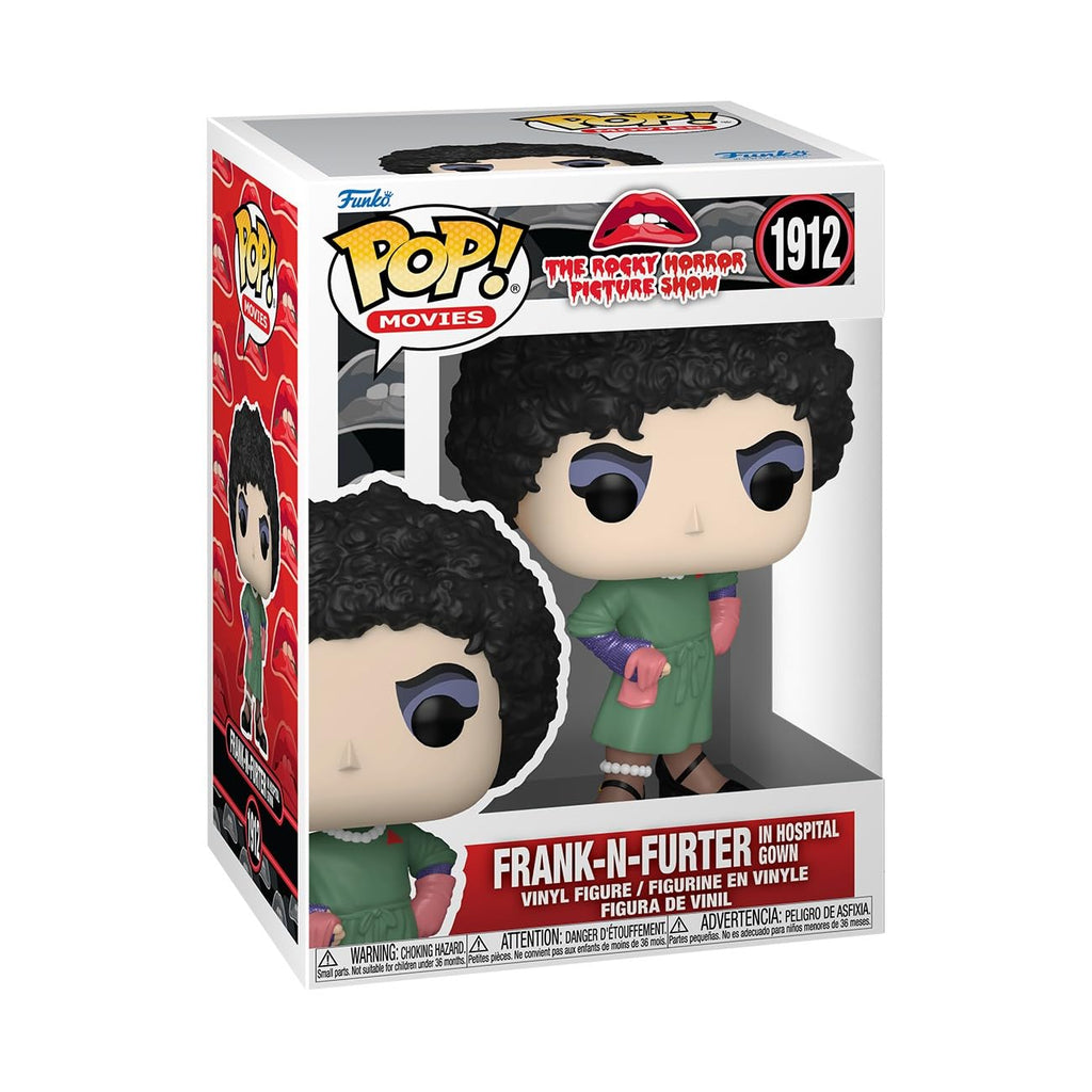Authentic Funko Pop! Frank-N-Furter from Rocky Horror Picture Show in hospital gown, vinyl collectible figure.