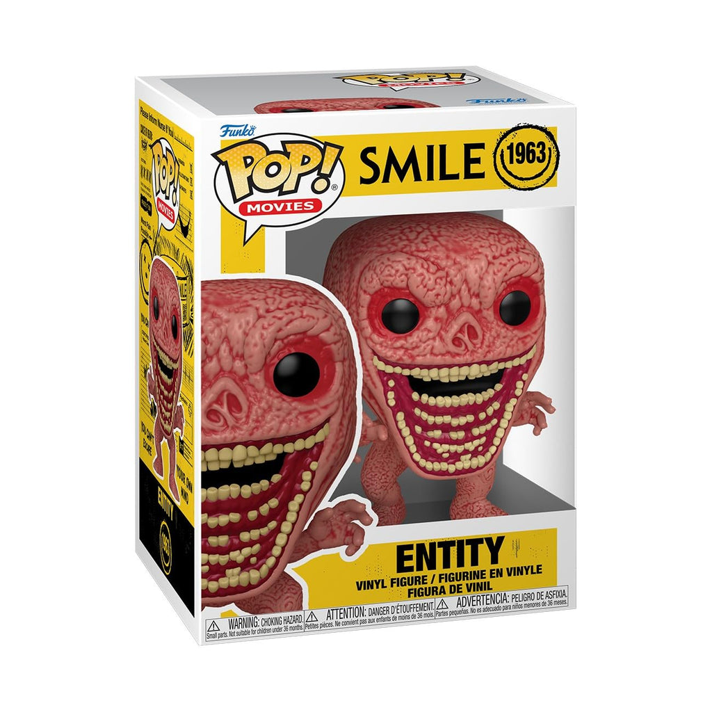 Authentic Funko POP! Movies Smile Entity figure, featuring a smiling red monster with exaggerated facial features in a collectible box.