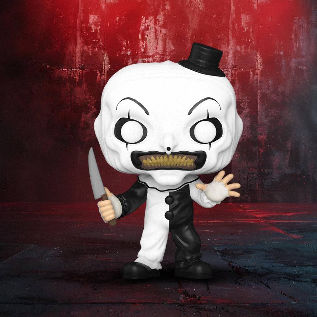 Terrifier's Art the Clown Funko POP! with knife, available for online order. Grab yours today!