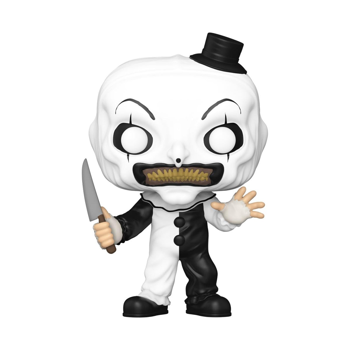 Premium imported Funko POP! figure of Art the Clown from Terrifier, showcasing detailed features and horror aesthetics.