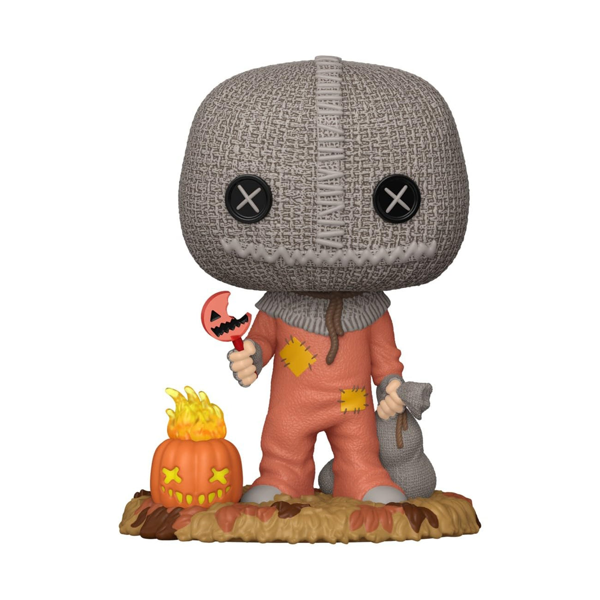 Adorable Funko POP! figure of Sam from Trick 'r Treat, featuring his signature mask and pumpkin. Available for online order.