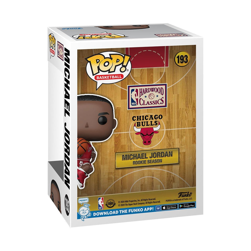 Premium imported Funko POP! NBA figure of Michael Jordan, showcasing the Chicago Bulls rookie season design.