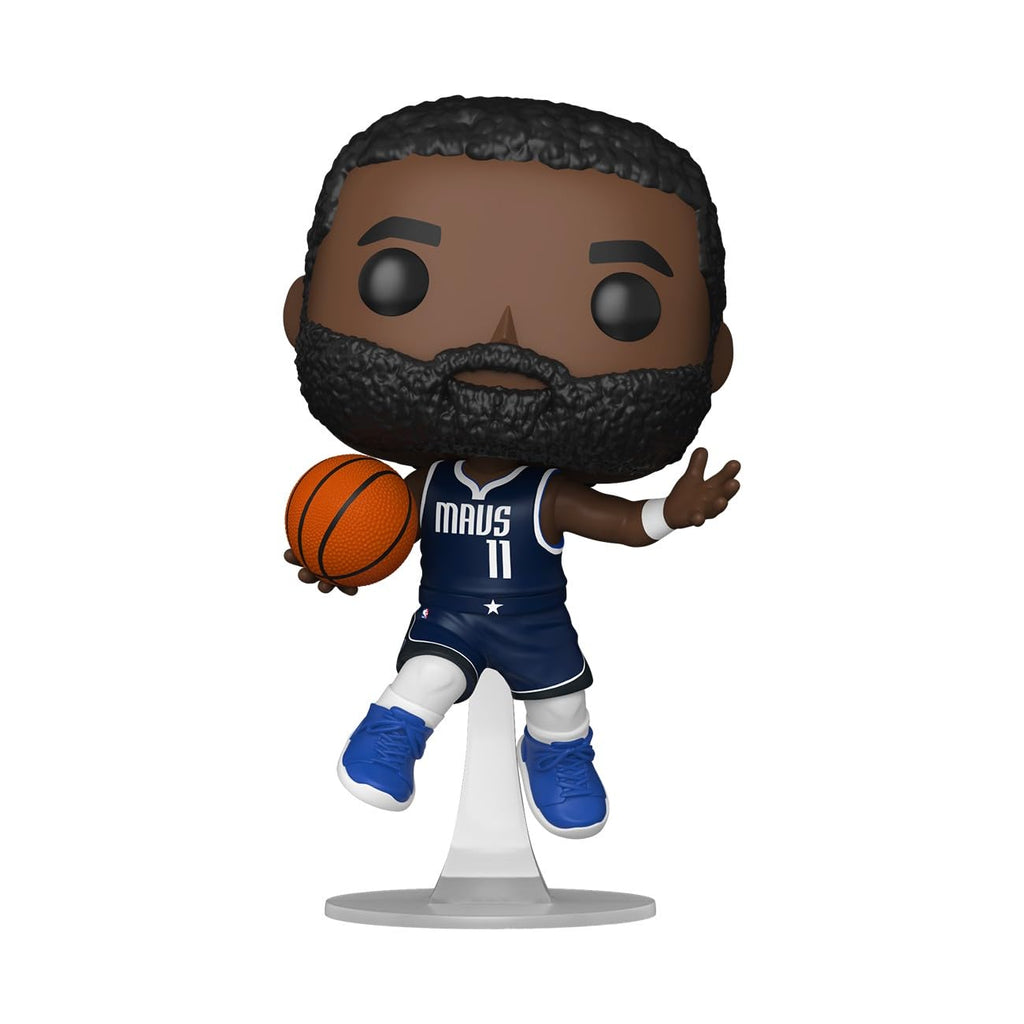 Order the Kyrie Irving Funko POP! figure now! This Mavericks-themed collectible stands with a basketball. Available online.