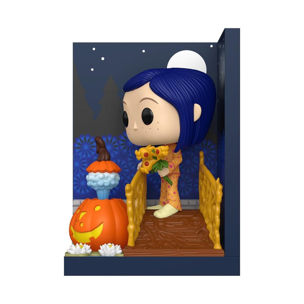 Funko POP! Coraline figure in garden scene with flowers and pumpkin. Available for order online, ship to India.
