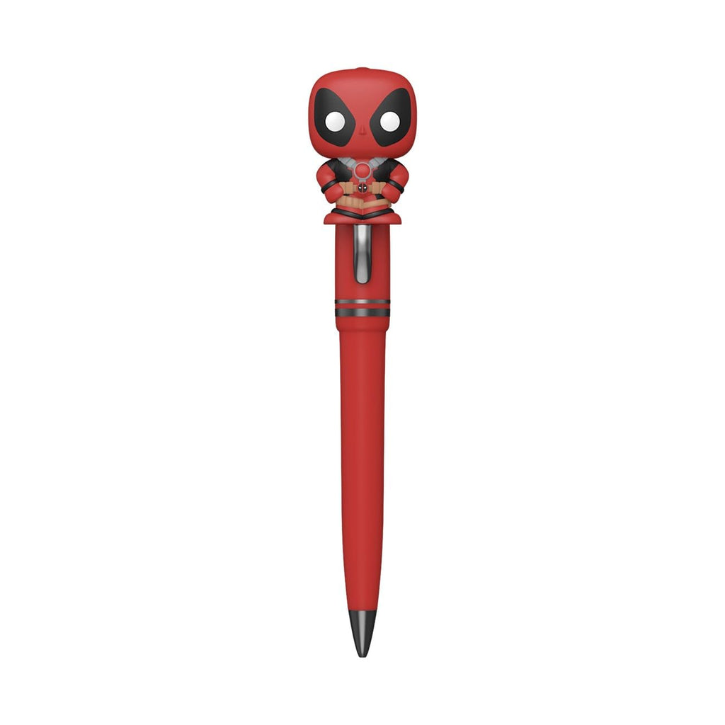 Bright red pen featuring a Deadpool Funko Pop! topper. Order now to add a collectible touch to your writing. Available in India.