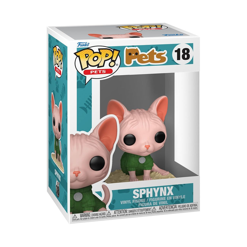 100% Genuine Funko Pop! Pets Sphinx Cat collectible vinyl figure in box, detail on adorable design.