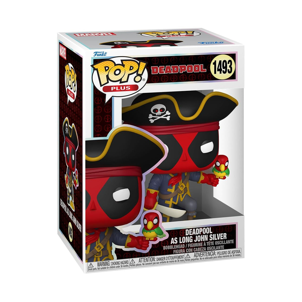 100% genuine Funko POP! Plus Deadpool in pirate attire, holding a plush Spider-Man toy, vibrant and collectible.