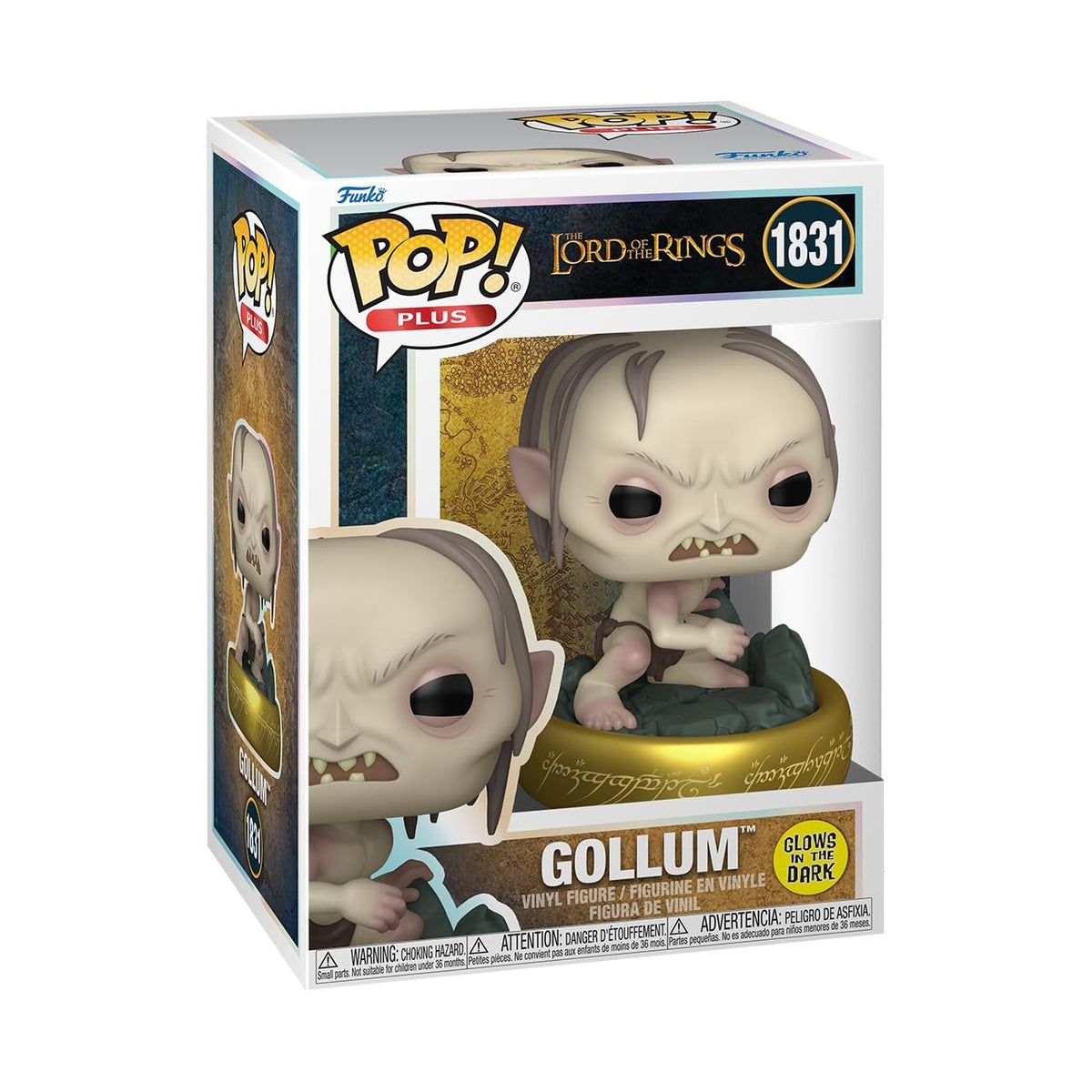 Authentic Funko POP! Plus Gollum figure from Lord of the Rings; glows in the dark, detailed vinyl collectible.