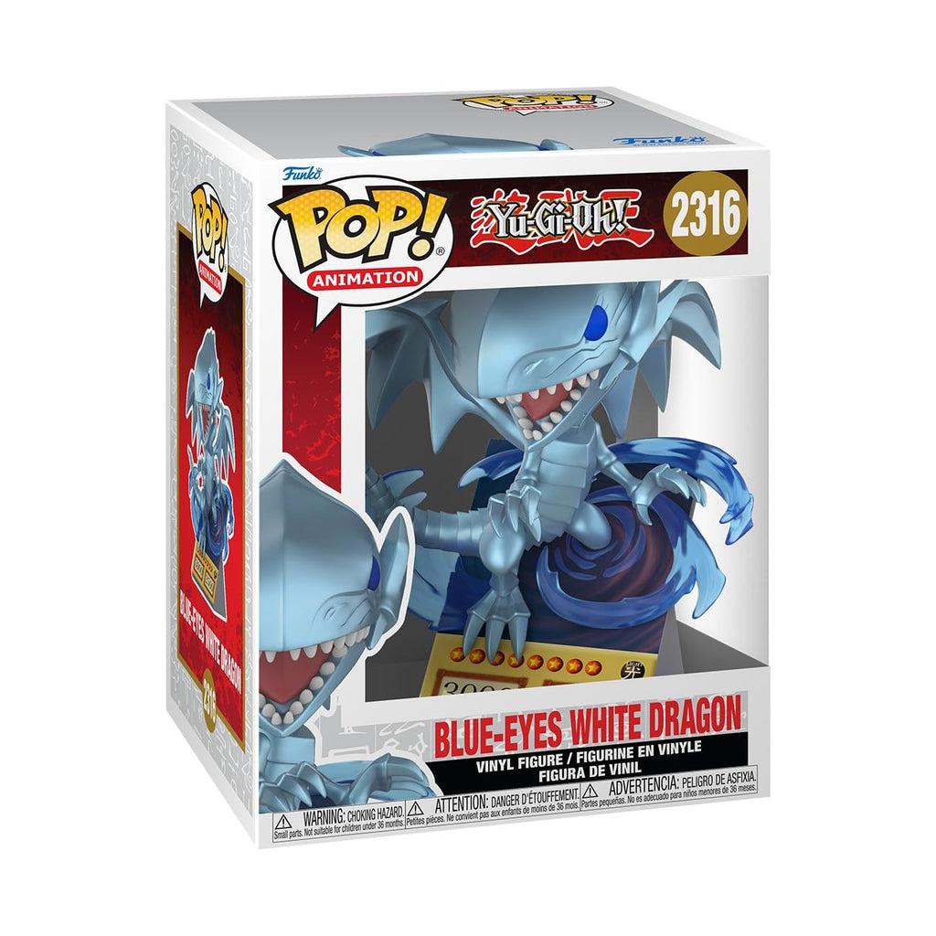 100% genuine Funko POP! Yu-Gi-Oh! Blue-Eyes White Dragon vinyl figure in collectible box, perfect for fans and collectors.