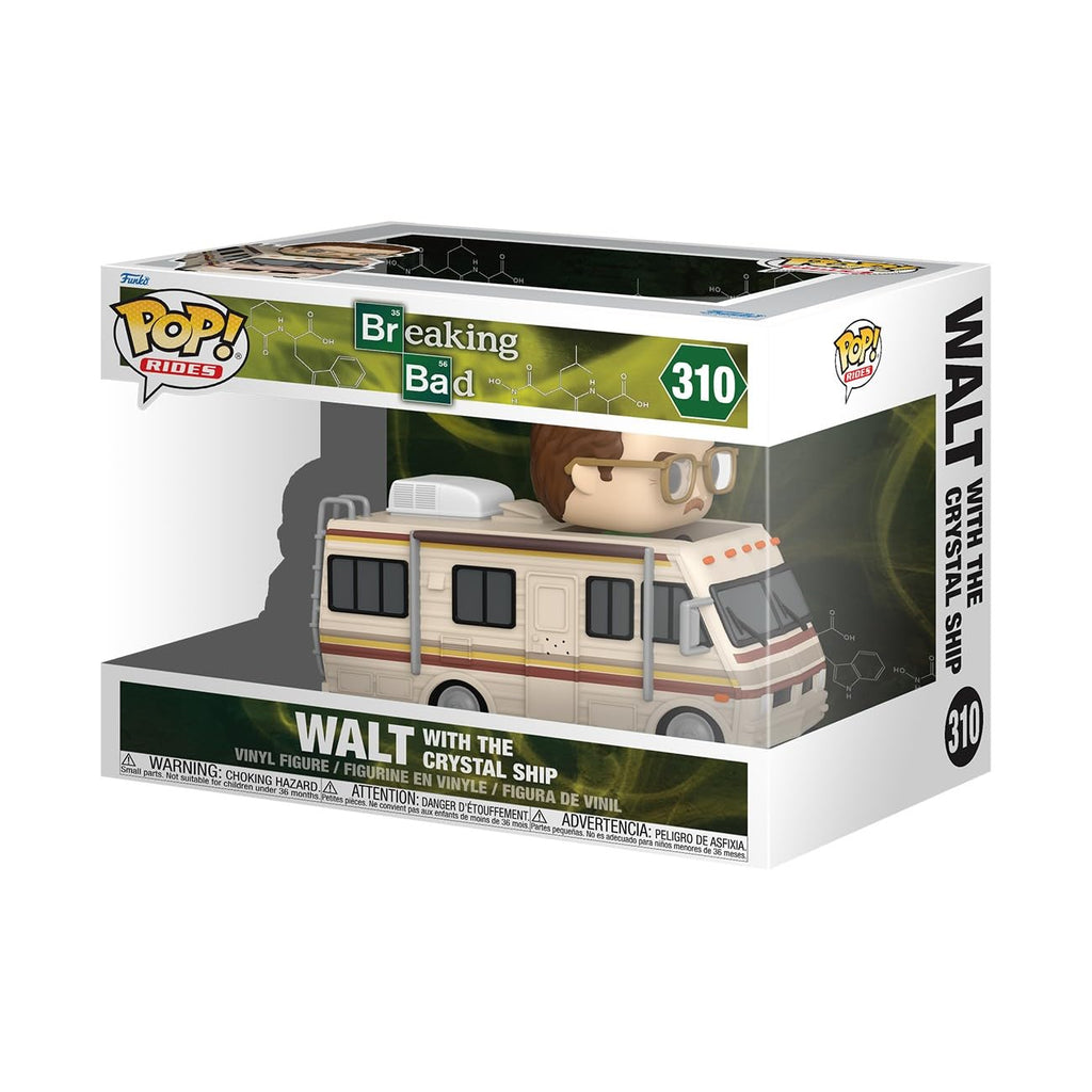 Authentic Funko Pop! Rides Deluxe figure featuring Walt with the RV from Breaking Bad. Perfect for collectors!