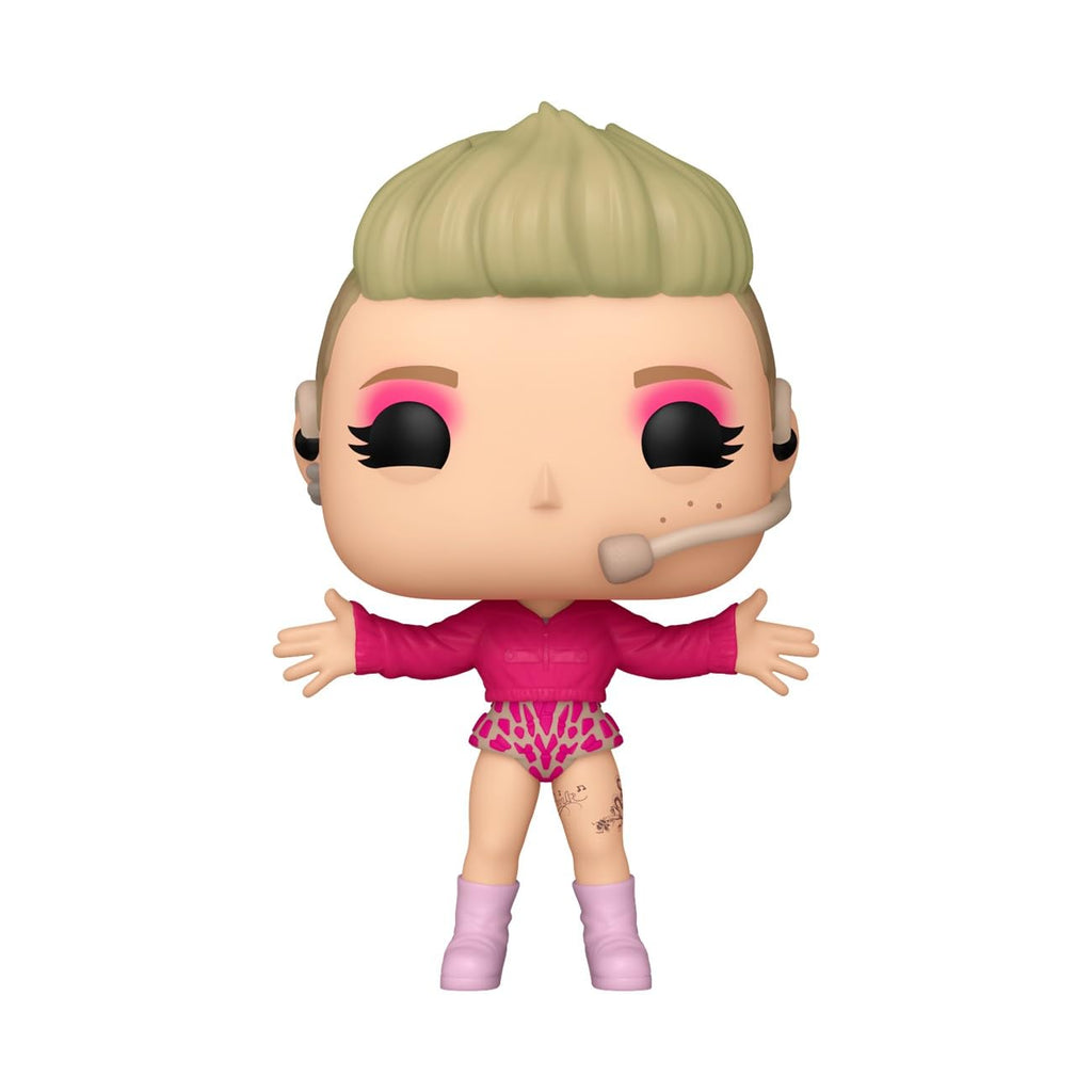 Collectible Funko POP! figure of Pink in a pink outfit with a microphone. Verified by CuratCart for authenticity.