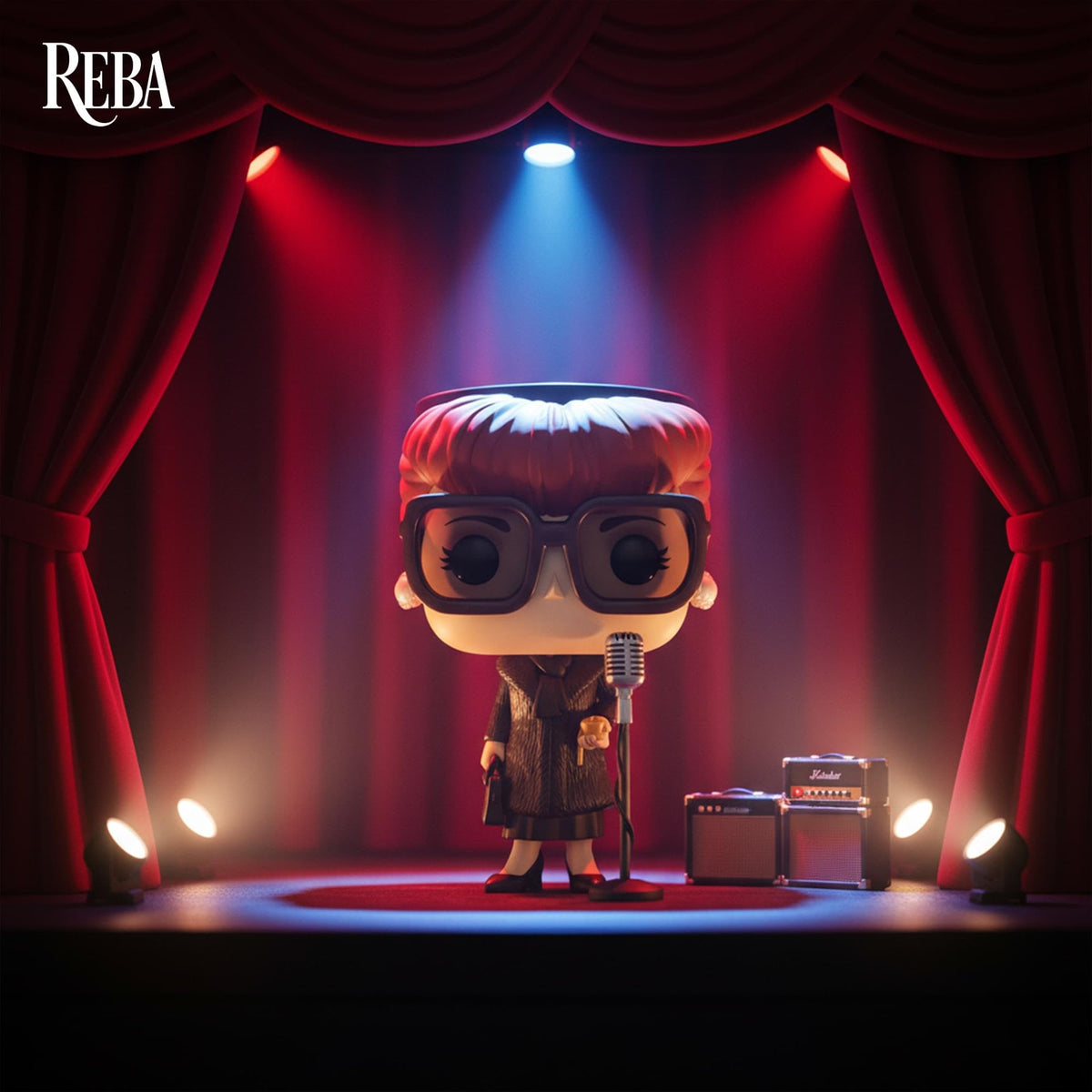 Adorable Funko Pop! of Reba McEntire on stage, complete with mic and amplifier. Available online now!