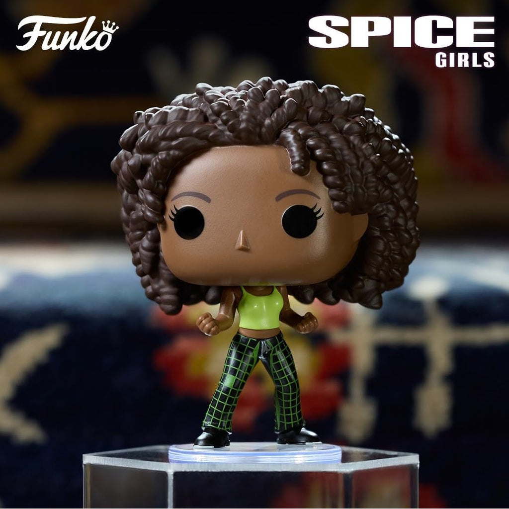 Funko POP! figure of Scary Spice from the Spice Girls. Features unique curly hairstyle and vibrant outfit.