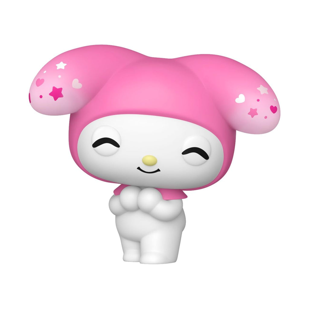 Imported Funko POP! My Melody figure, featuring a smiling character in a pink hood adorned with stars and hearts.