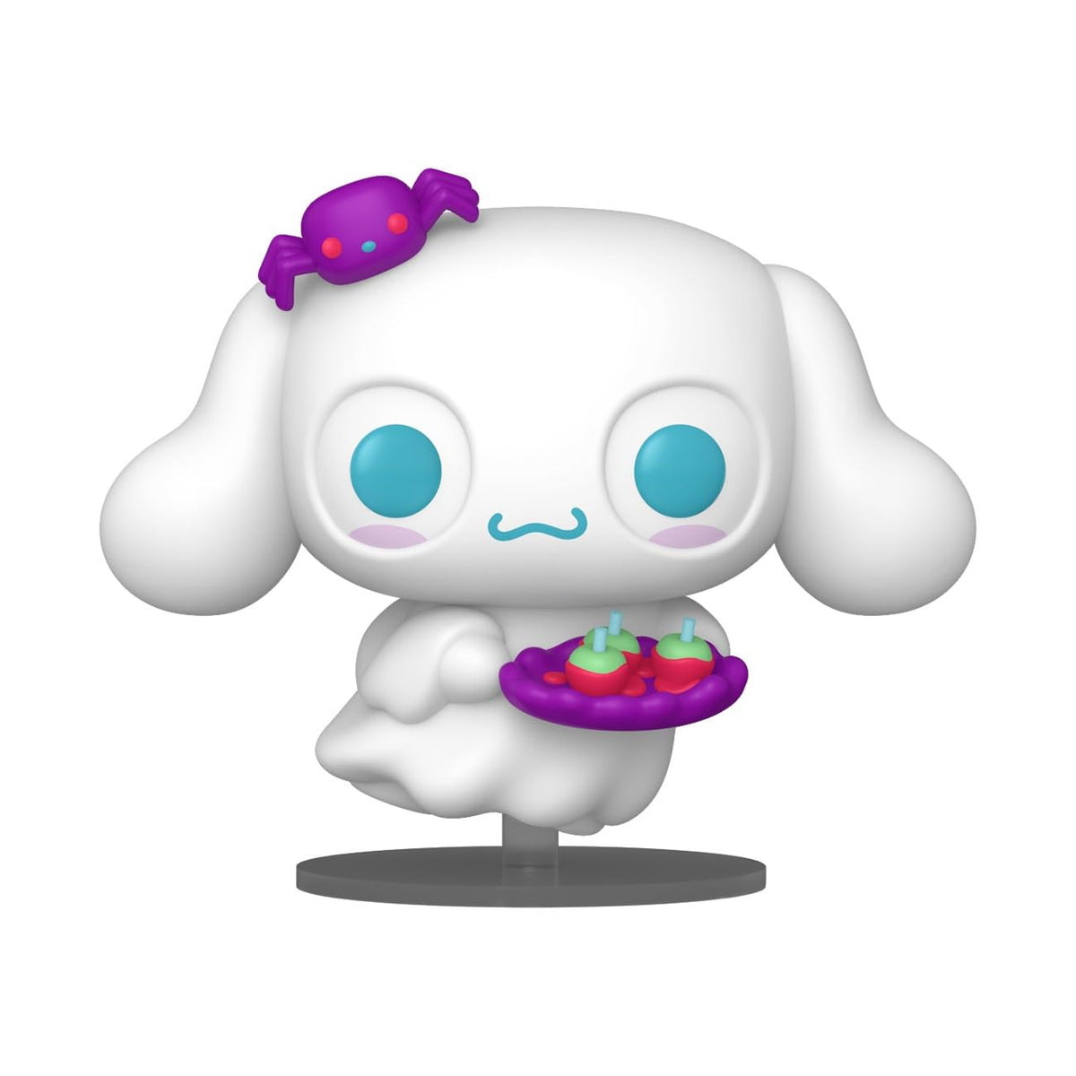 Adorable Funko POP! Cinnamo figure featuring white dog character with purple spider and colorful snacks. Available in India—order online!