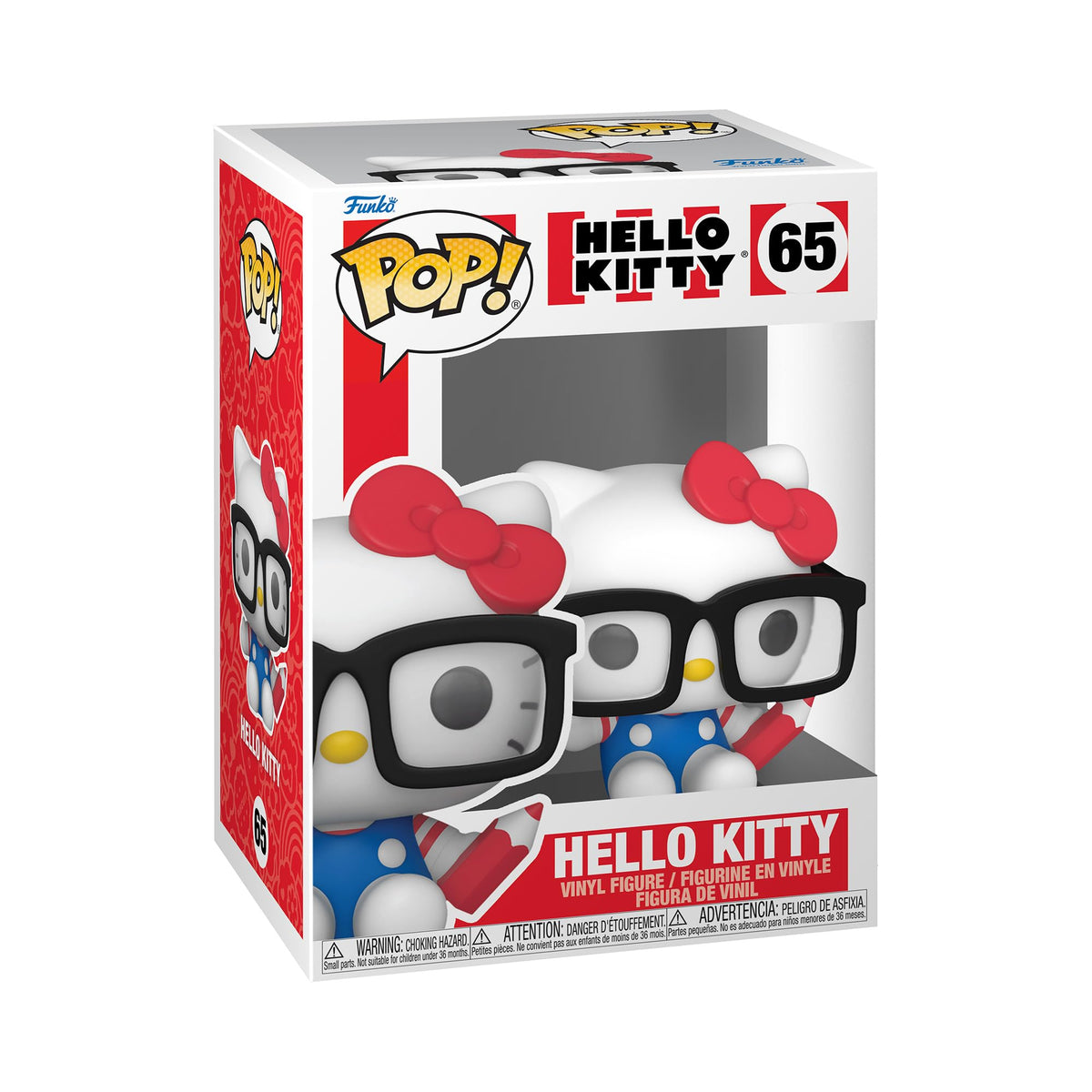 100% authentic Funko POP! Sanrio Hello Kitty figure, featuring Kitty with glasses and a polka dot dress in a collector's box.