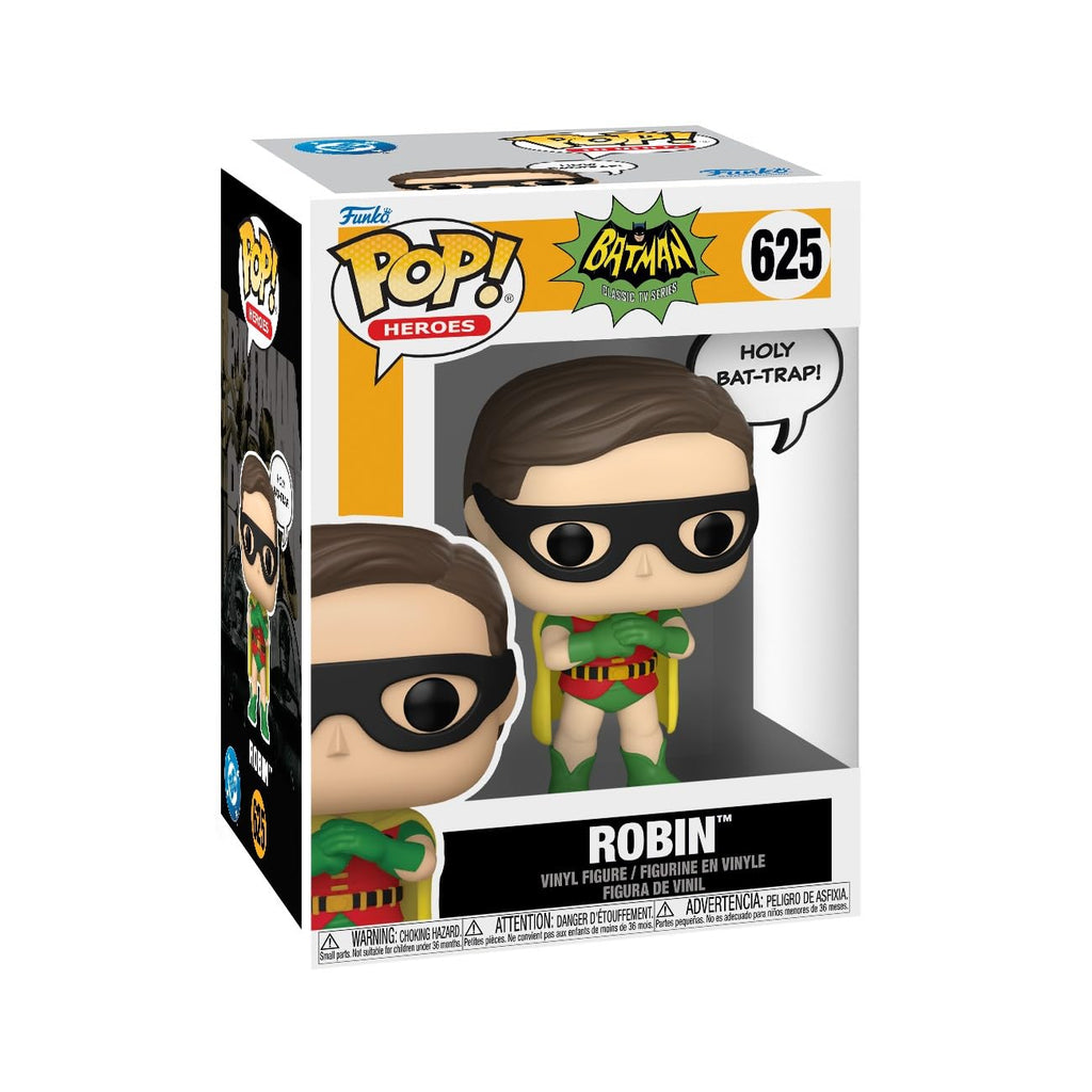 100% genuine Funko POP! Batman '66 Robin figure. Features vibrant colors, iconic costume, and detailed design.