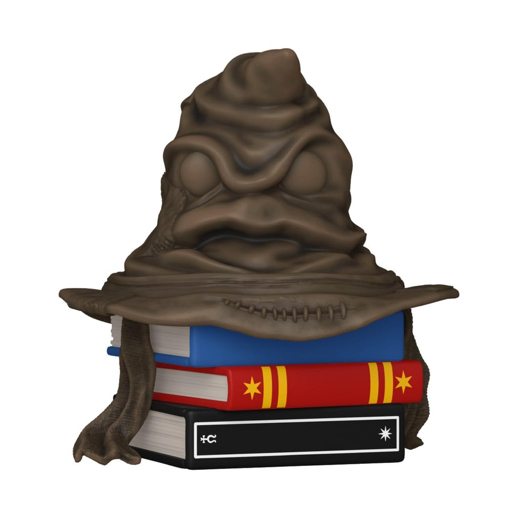 Premium imported Funko POP! of the Sorting Hat from Harry Potter, resting atop colorful wizarding books.