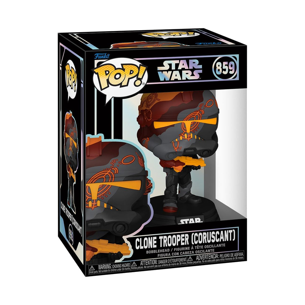 Authentic Funko POP! Star Wars Clone Trooper figure, vibrant design with detailed armor and blaster, perfect for collectors.