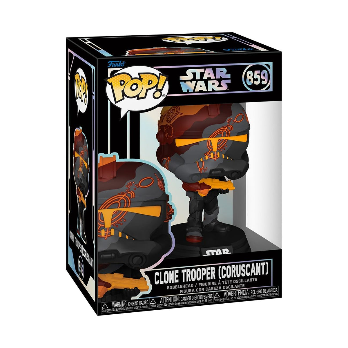 Authentic Funko POP! Star Wars Clone Trooper figure, vibrant design with detailed armor and blaster, perfect for collectors.