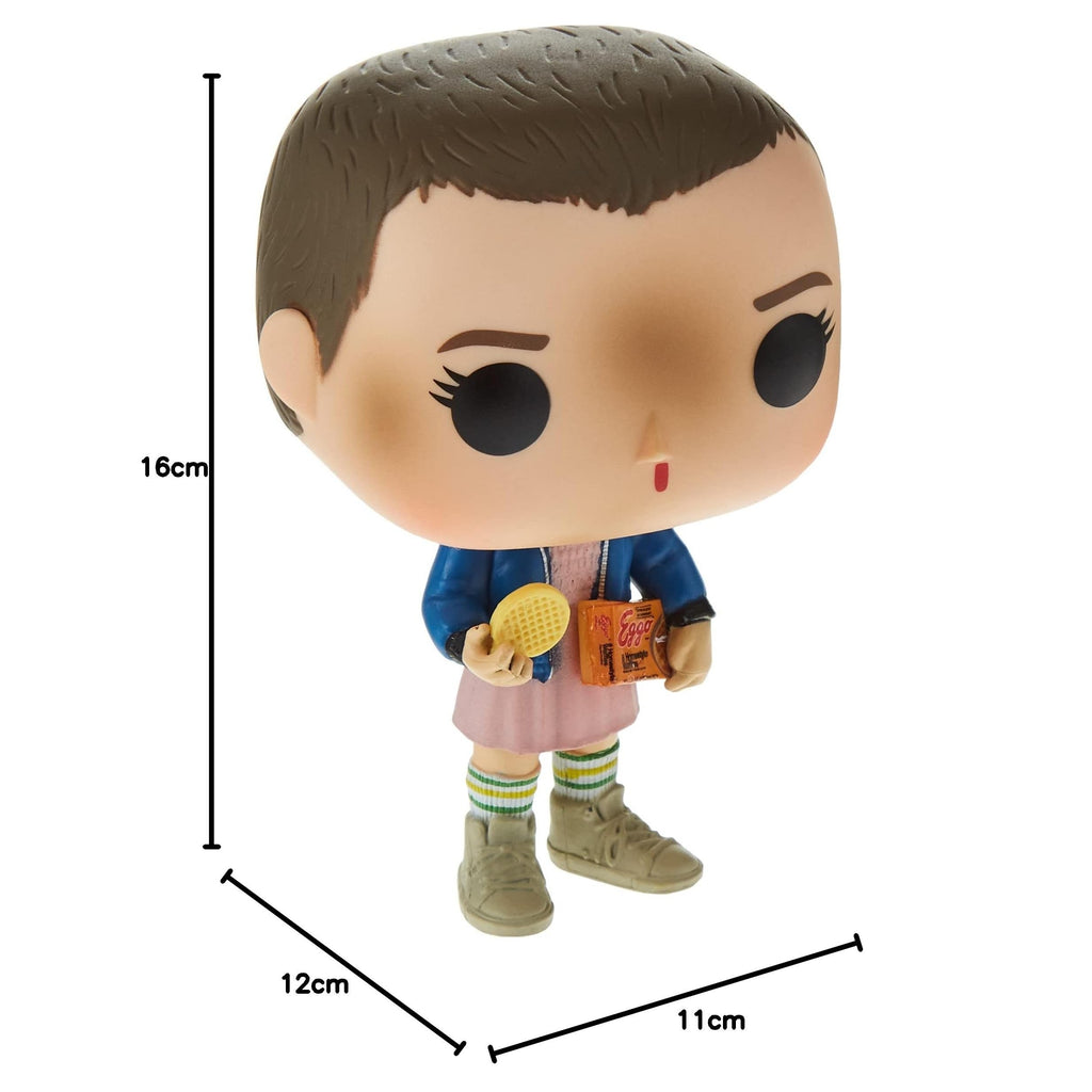 Funko Pop! figure of Eleven from Stranger Things, holding a snack and wearing her iconic outfit. Verified by CuratCart.
