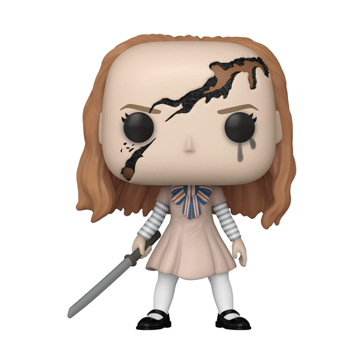 Premium imported Funko POP! vinyl figure of a fierce girl with a scar and sword, capturing iconic horror elements.